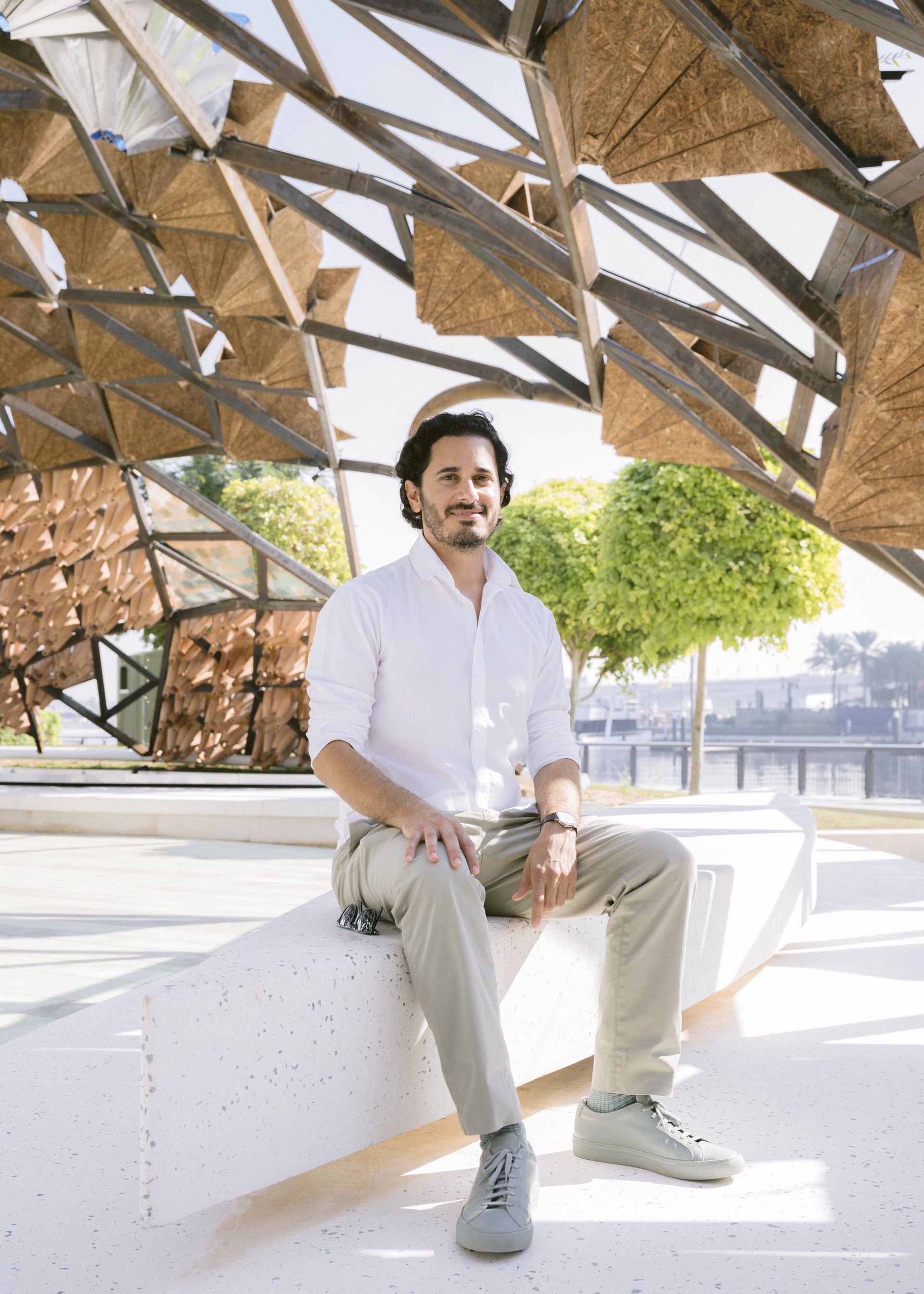 man sat under the art jameel pavilion