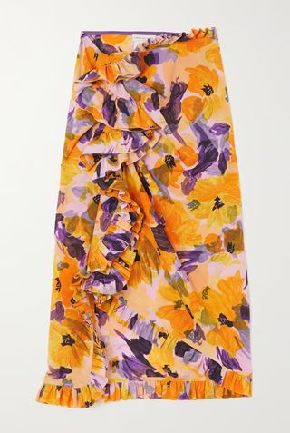 Dries van Noten Wrap-effect ruffled floral-print crepe skirt