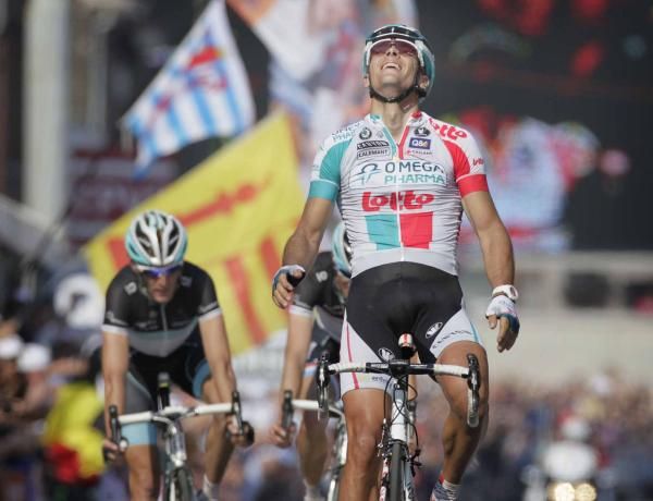 Philippe Gilbert (Omega Pharma-Lotto) couldn't hide his joy on the Cote de Ans.