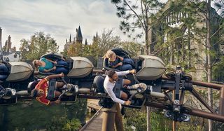 Hagrid's Magical Creatures Motorbike Adventure vehicles at an angle