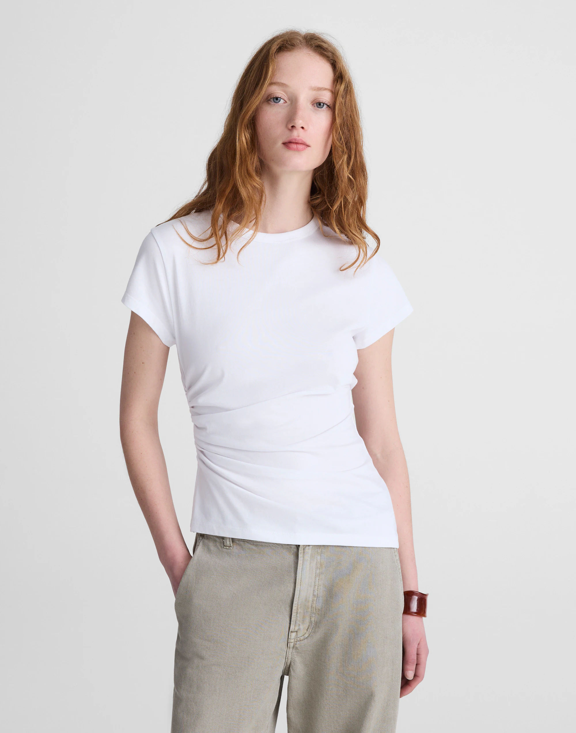 Asymmetric Ruched Tee in Allday Jersey