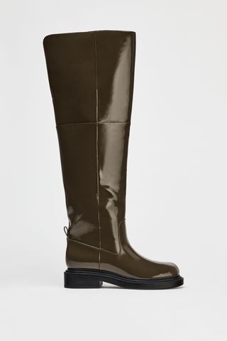 Flat Over-The-Knee Boots With Patent Finish