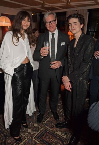 Zendaya, Paul Feig and Timothee Chalamet attend a post-screening cocktail reception for "Dune" hosted by Cary Joji Fukunaga at Louie on October 17, 2021 in London, England