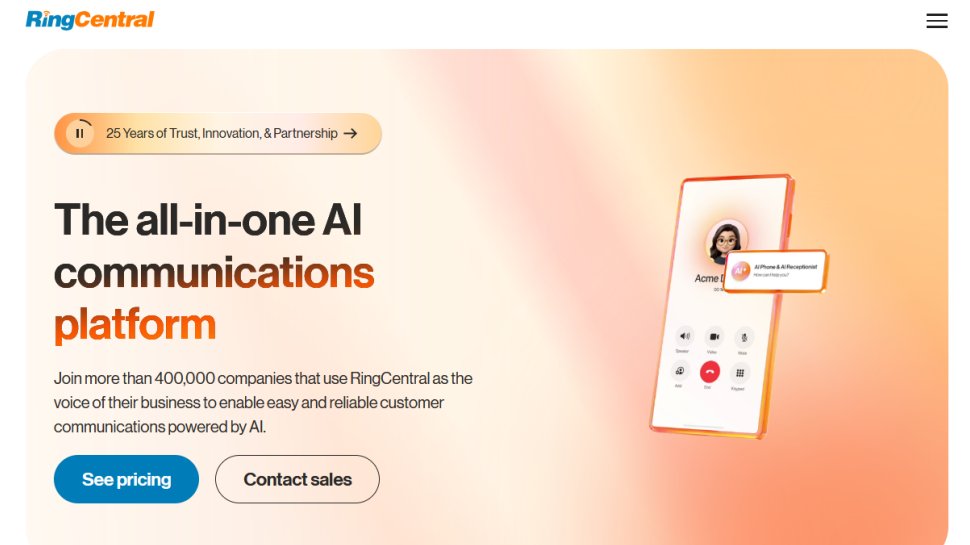 RingCentral website screenshot (August 2025).