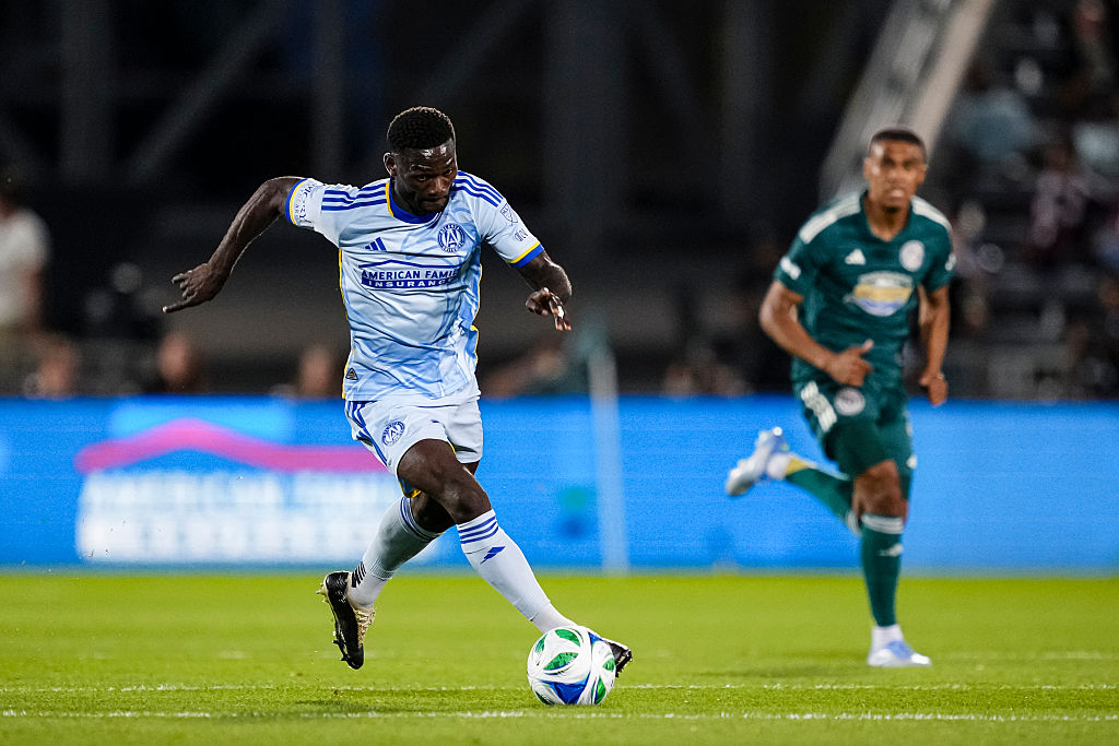 Emmanuel Latte Lath #19 of Atlanta United controls the ball during the MLS match between Colorado Rapids and Atlanta United at Dick&#039;s Sporting Goods Park on August 16, 2025 in Commerce City, Colorado