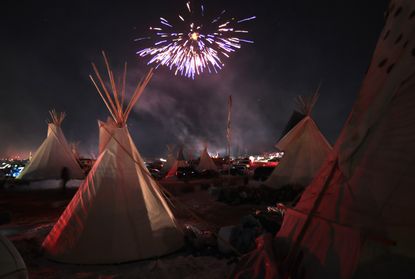 Activists celebrate at the Standing Rock Sioux Reservation