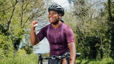 Cyclist celebrating