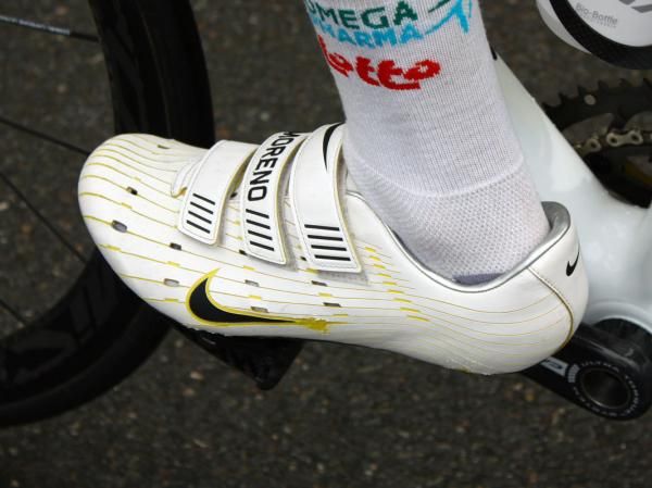 Omega Pharma-Lotto's Daniel Moreno is among the select few to still use Nike-branded shoes.