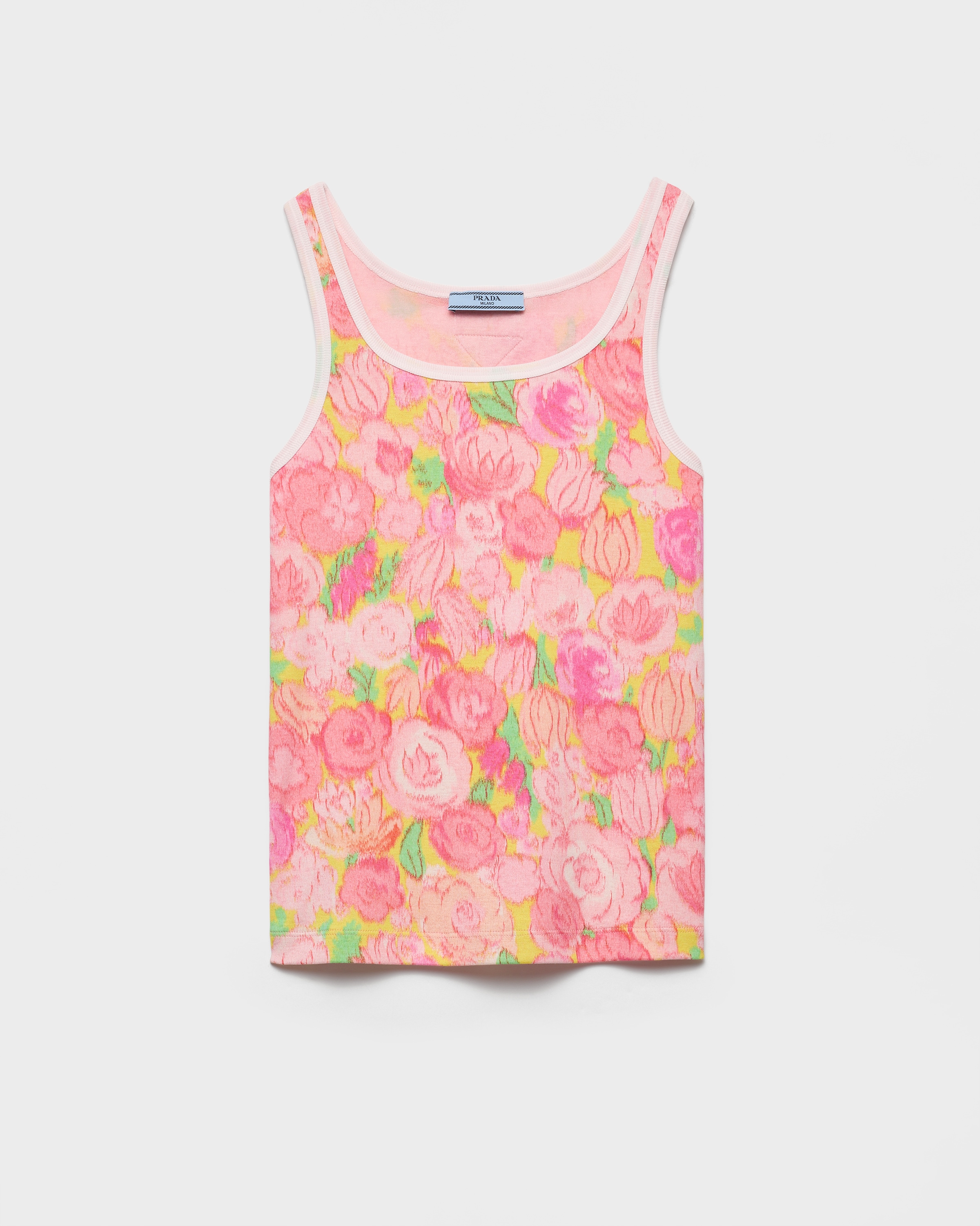 Printed Ribbed Knit Cotton Tank Top Pink