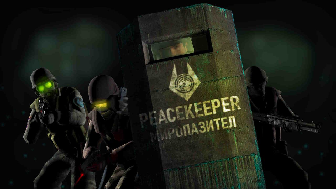 Entropy: Zero 2 - Progenitors screen showing Combine peacekeepers with riot shield