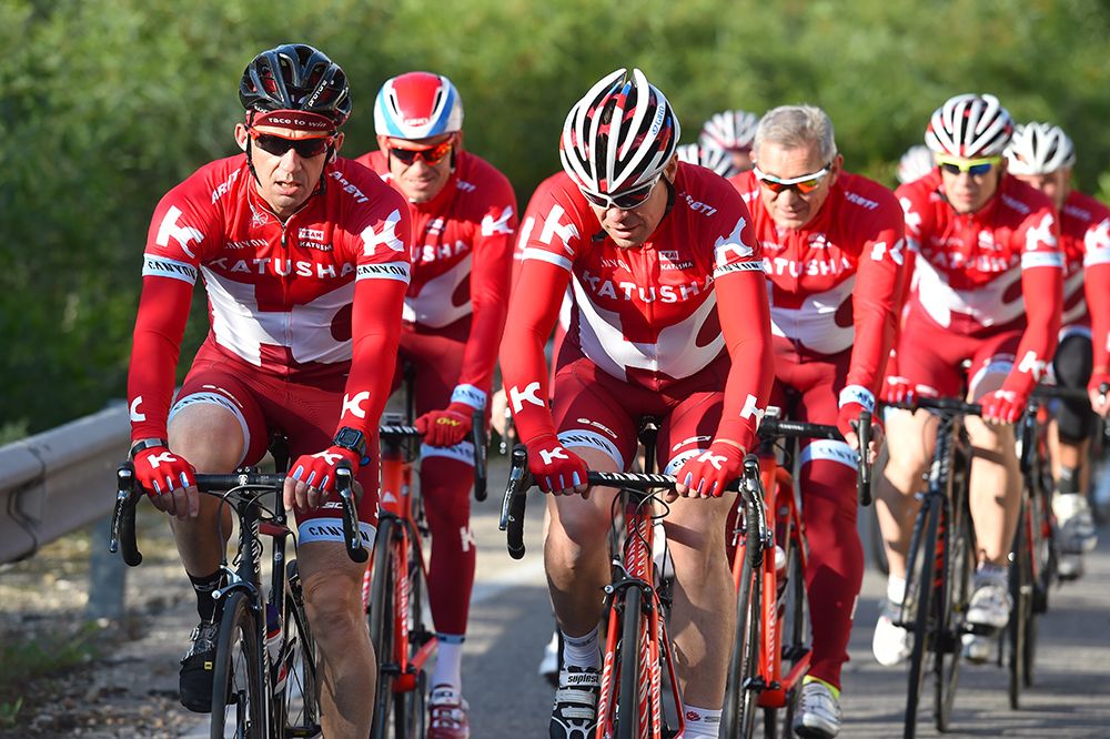 'Race to win' reads the Katusha team cap