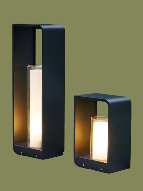 Black Rectangular Solar Outdoor Lantern With Frosted Glass