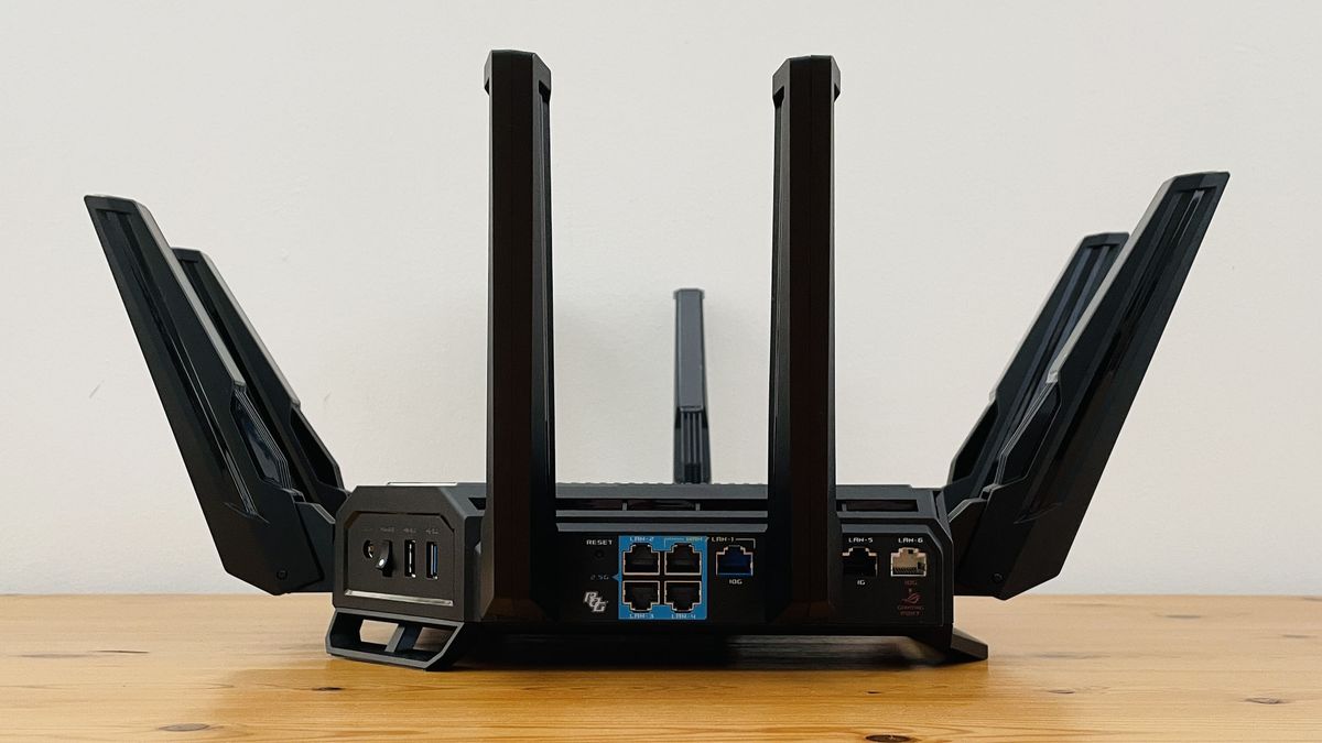 An Asus ROG Rapture GT-BE98 on a table