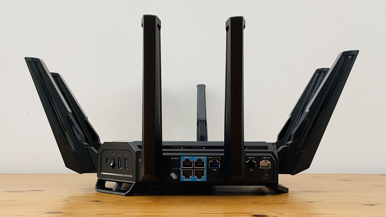 An Asus ROG Rapture GT-BE98 on a table