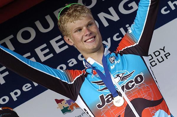 New tour leader: Edward Bissaker (Jayco-AIS) will take a nine-second lead over Nathan Haas (Genesys Wealth Advisers) into the penultimate stage in Anakie.