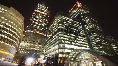 Canary Wharf financial buildings in London 