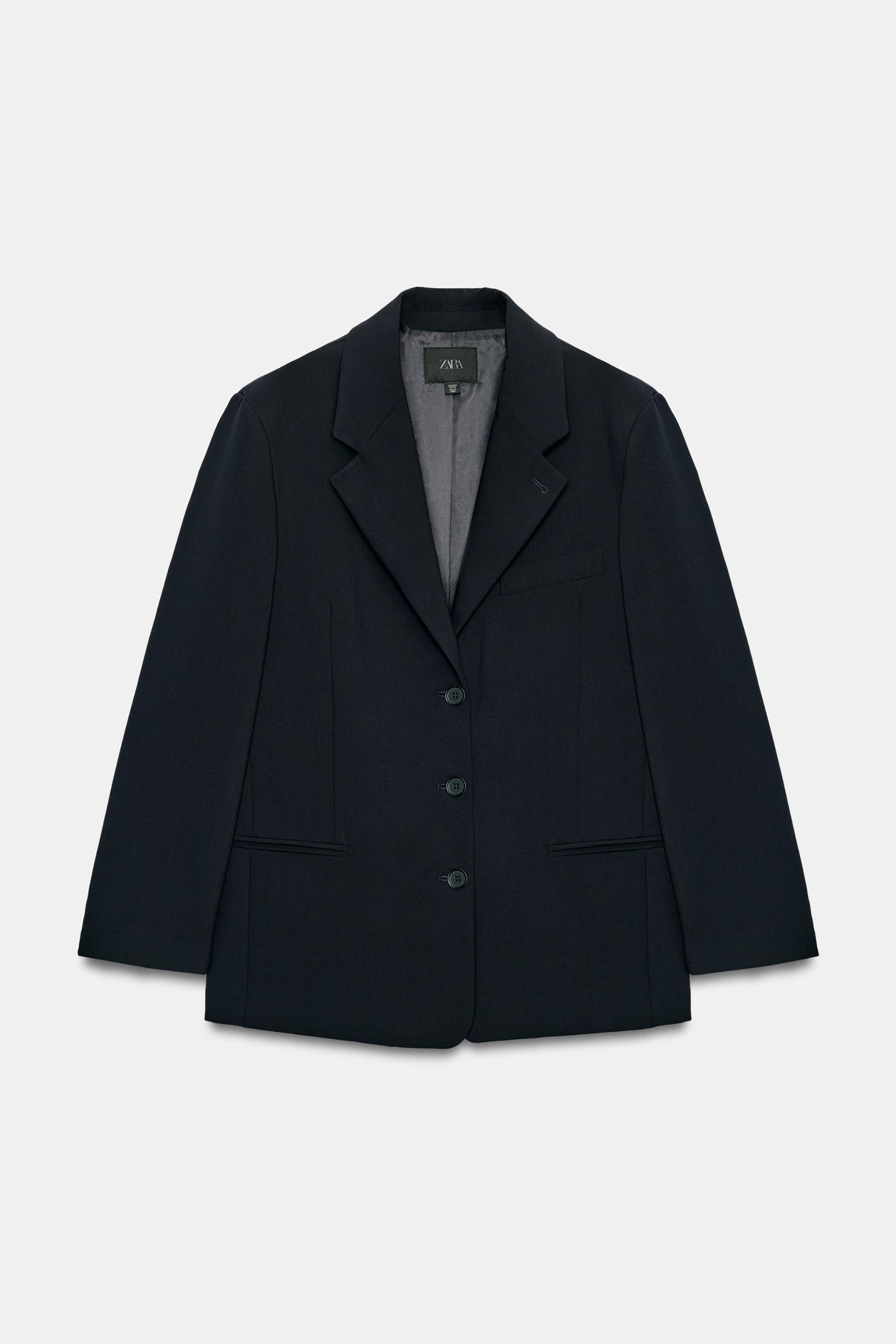 Oversize Blazer With Shoulder Pads - Dark Navy - Xs