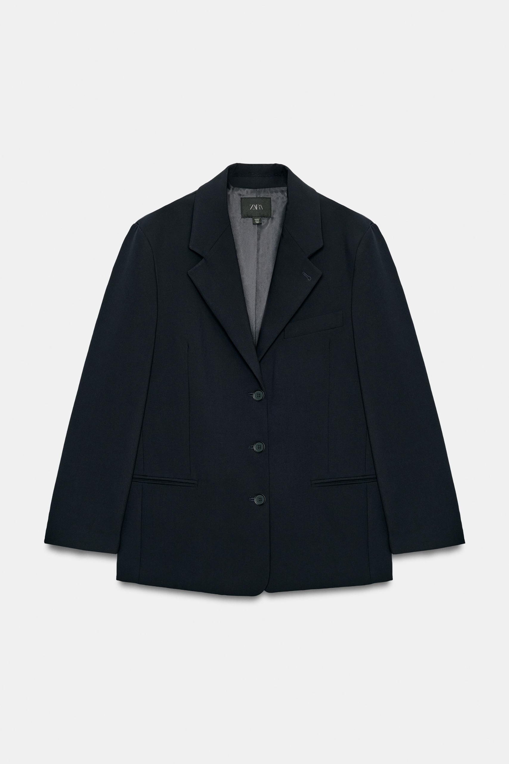 Oversize Blazer With Shoulder Pads - Dark Navy - Xs