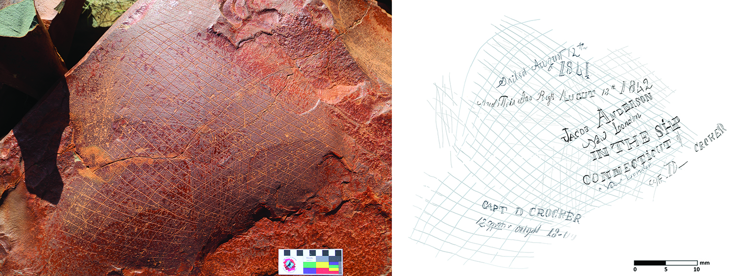 The Connecticut inscriptions from Rosemary Island, showing the panel (left) and tracing of the inscription (right).