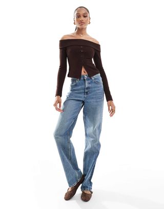 Asos Design Tall Comfort Stretch Straight Leg Jean in Mid Blue