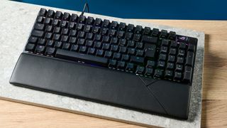 A black Asus ROG Strix Scope II 96 Wireless gaming keyboard