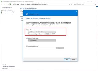 Windows 10 Select Backup Destination