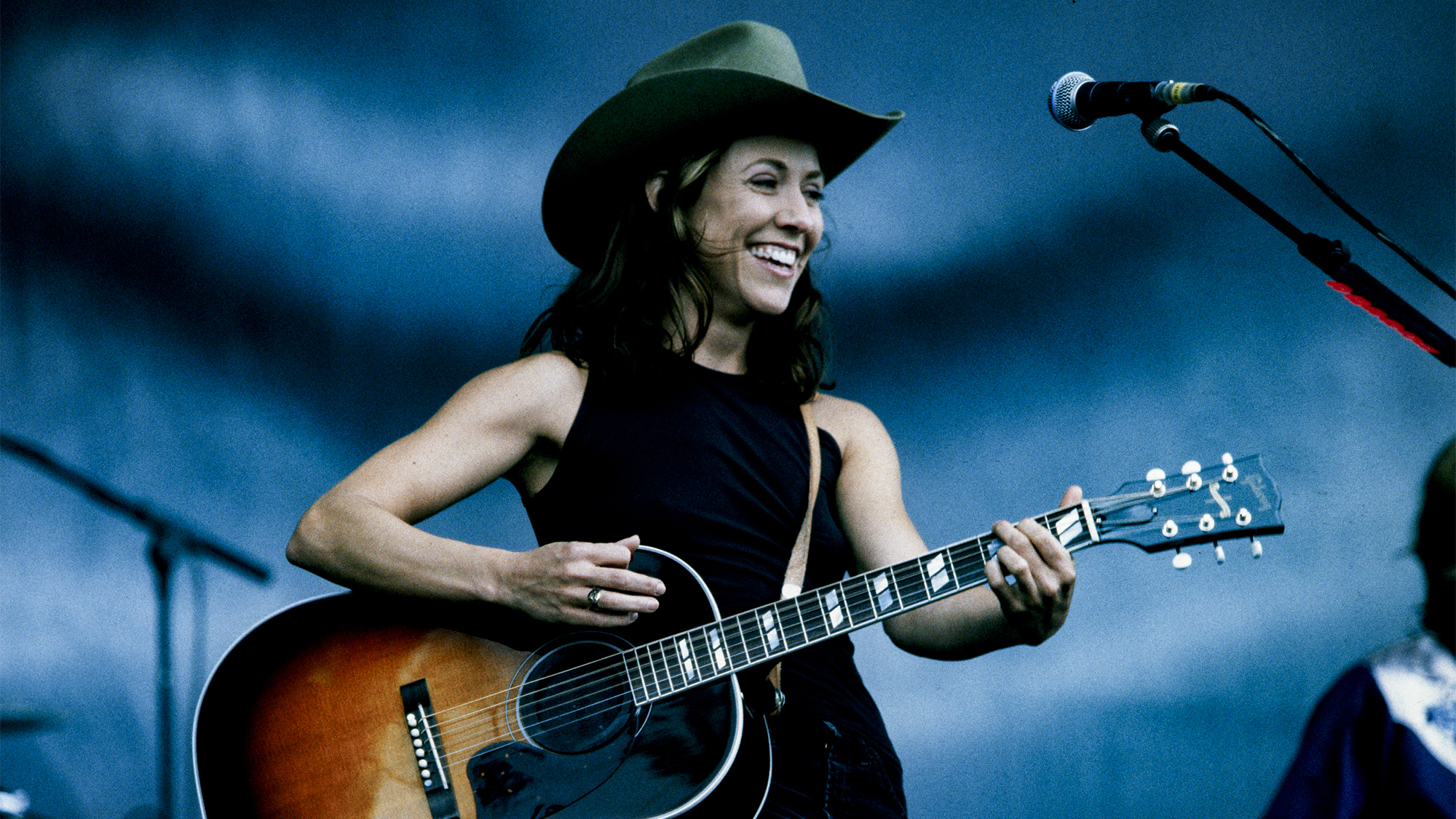 Sheryl Crow performs live on stage at Rock Torhout on July 6, 1997 in Torhout, Belgium.