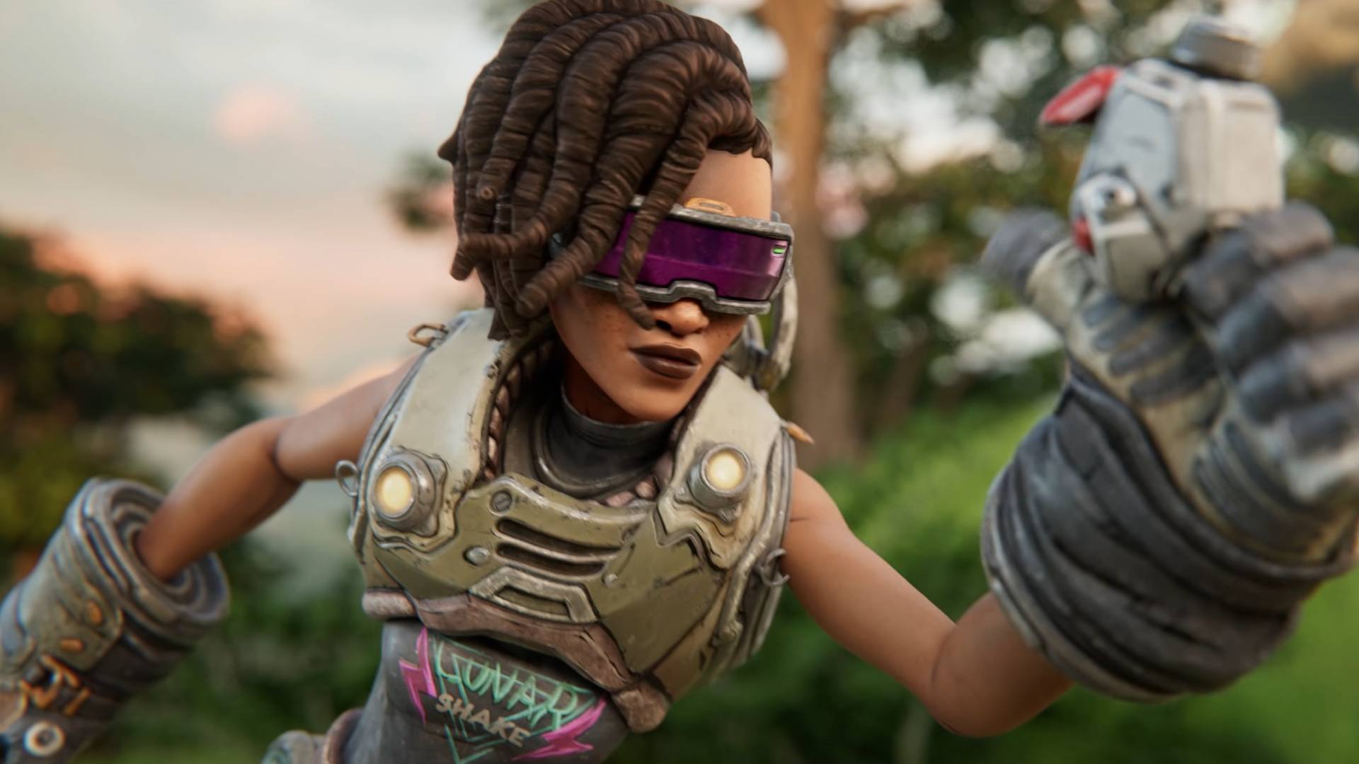 Borderlands 4 vault hunter character Harlowe wearing goggles and holding detonator