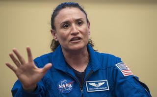 NASA astronaut Serena Auñón-Chancellor speaks at a bipartisan Congressional Caucus for Women's Issues event on NASA's Artemis lunar exploration program, at the Rayburn House Office Building in Washington, in September 2019.