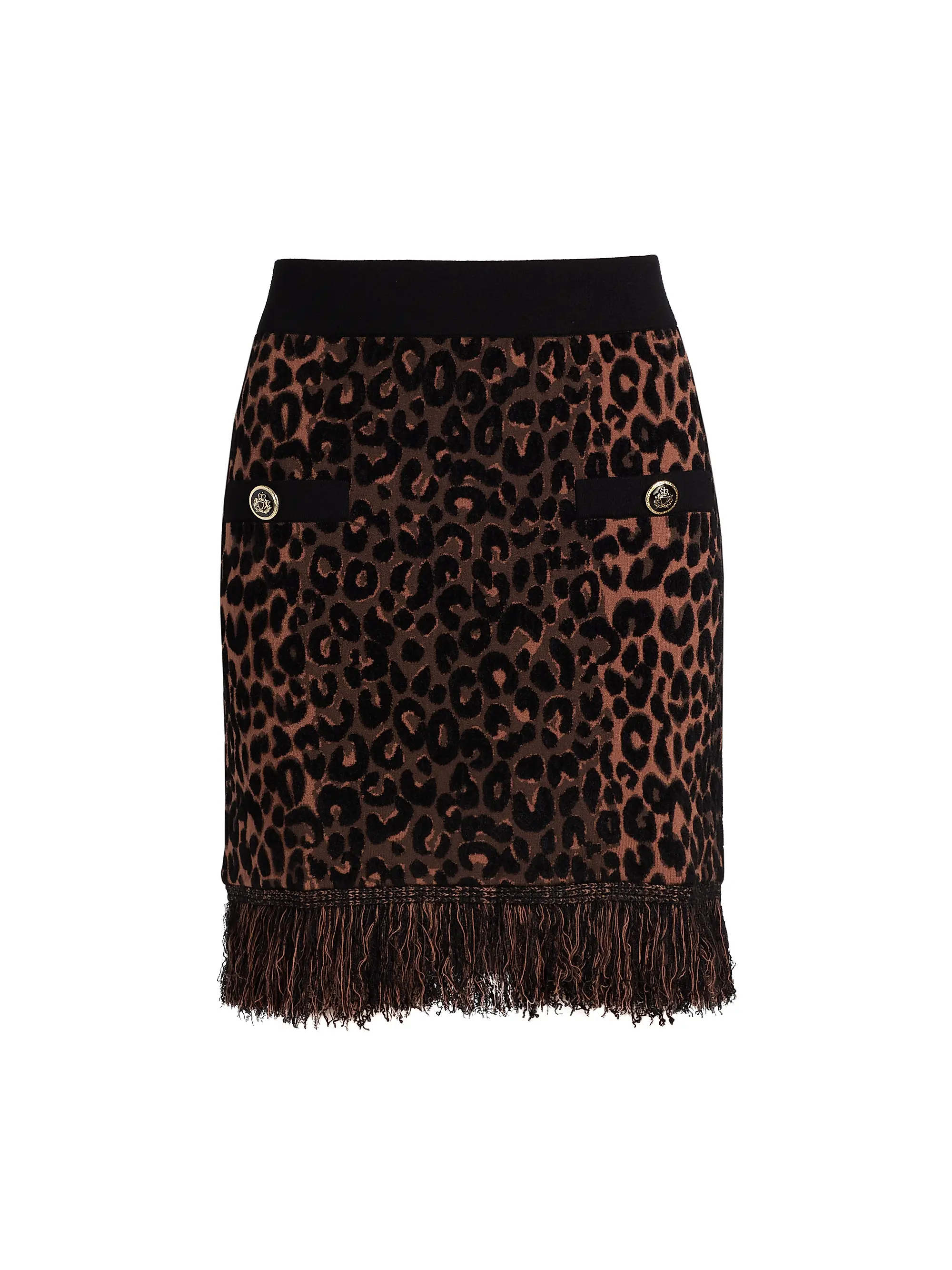 Leopard-Print Fringe-Hem Knit Skirt