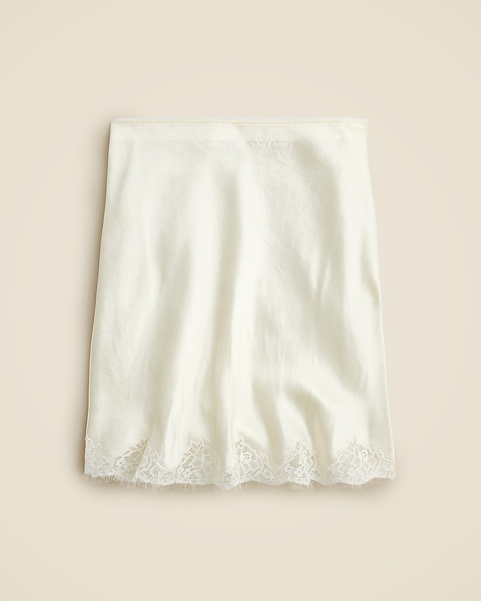 Gwen Lace-Trim Slip Skirt in Textured Satin