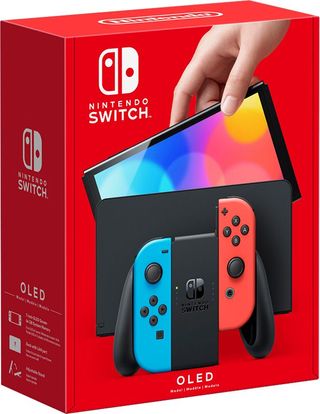 Nintendo Switch Oled Model Product Art Neon Red Blue