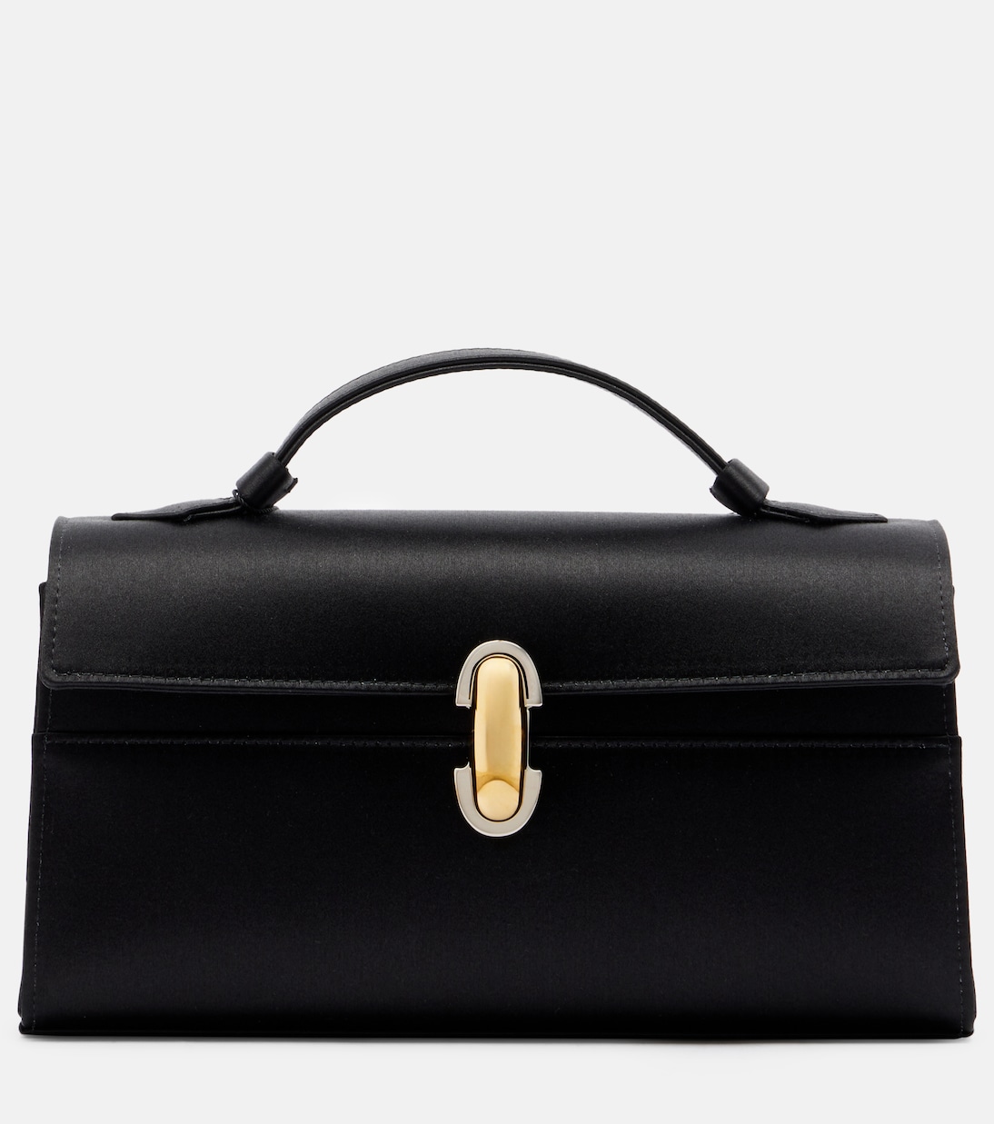 Symmetry Small Satin Top-Handle Bag in Black - Savette
