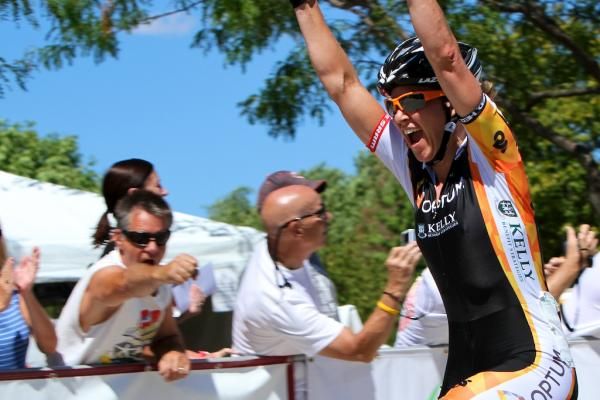 Jade Wilcoxson celebrates her win in the final stage