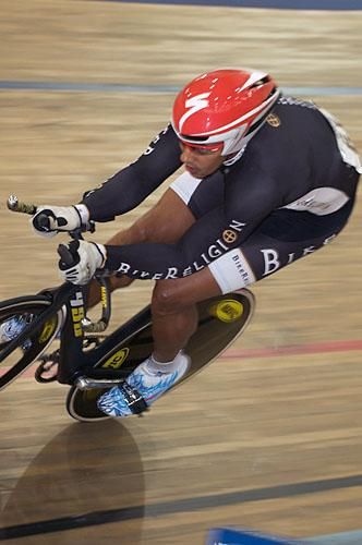 Giddeon Massie (Bike Religion) rides to victory in the men's kilo.