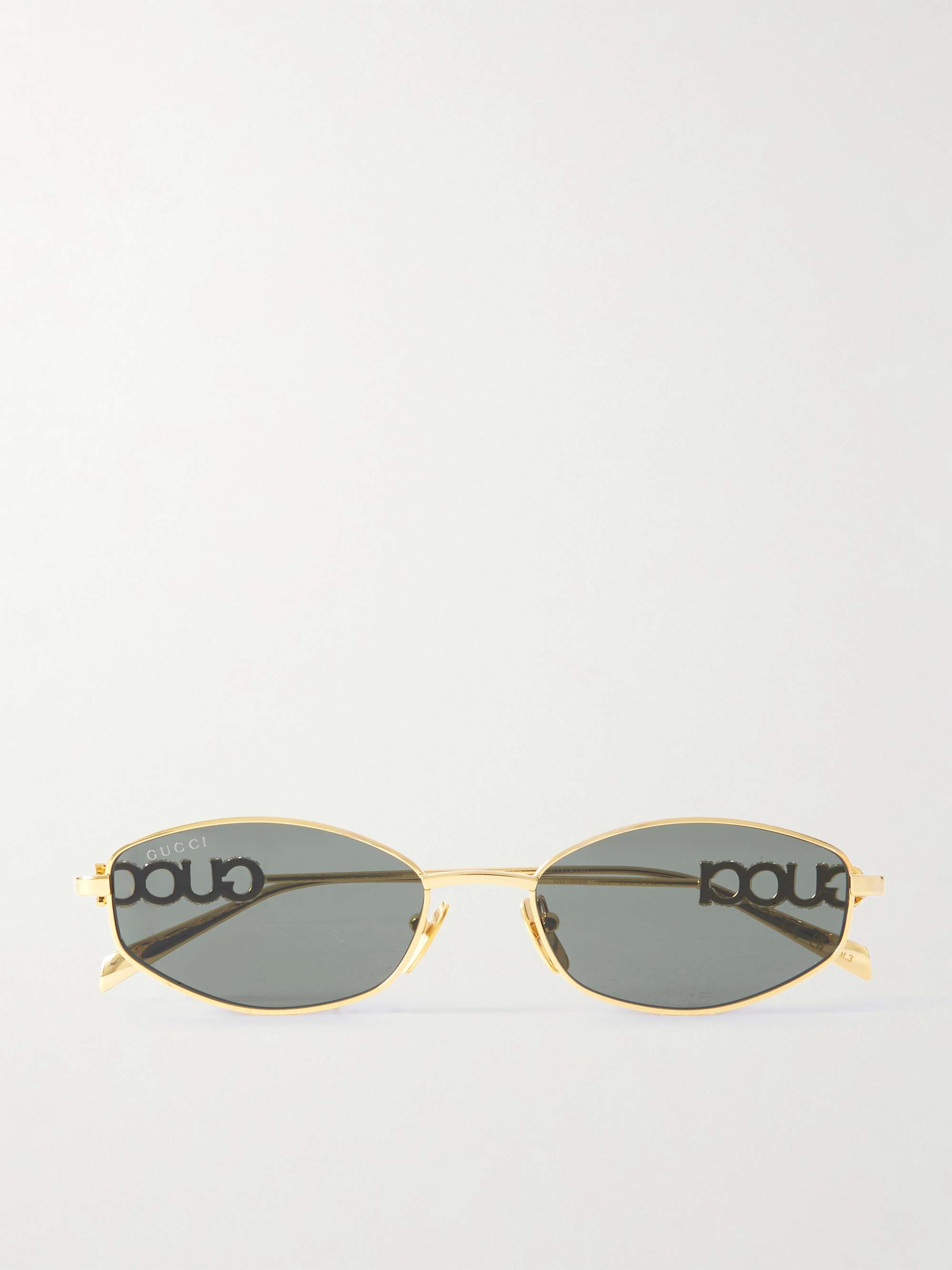 Lettering Oval-Frame Crystal-Embellished Gold-Tone Sunglasses