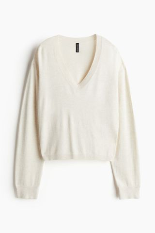 Fine-Knit V-Neck Sweater