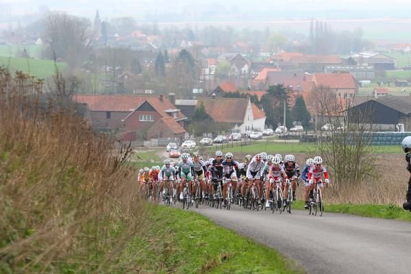 The Belgian countryside below the riders as they climb