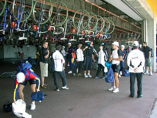 Riders check out the bikes