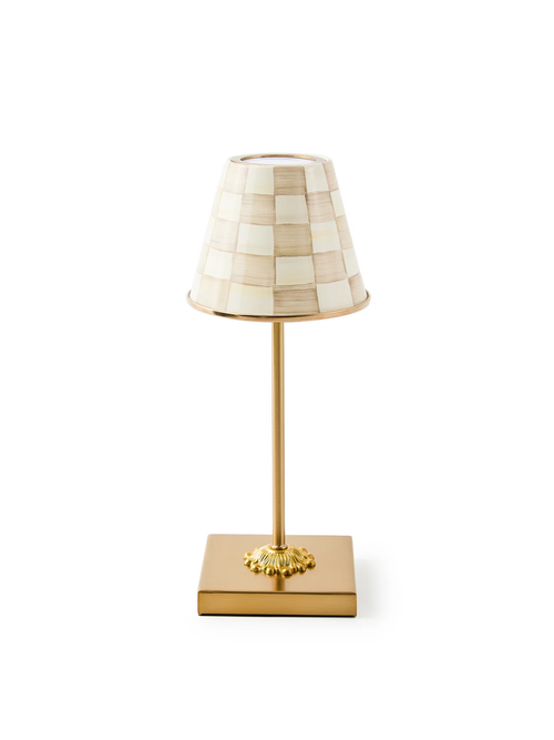Mackenzie-Childs Mocha Check Led Rechargeable Cafe Table Lamp