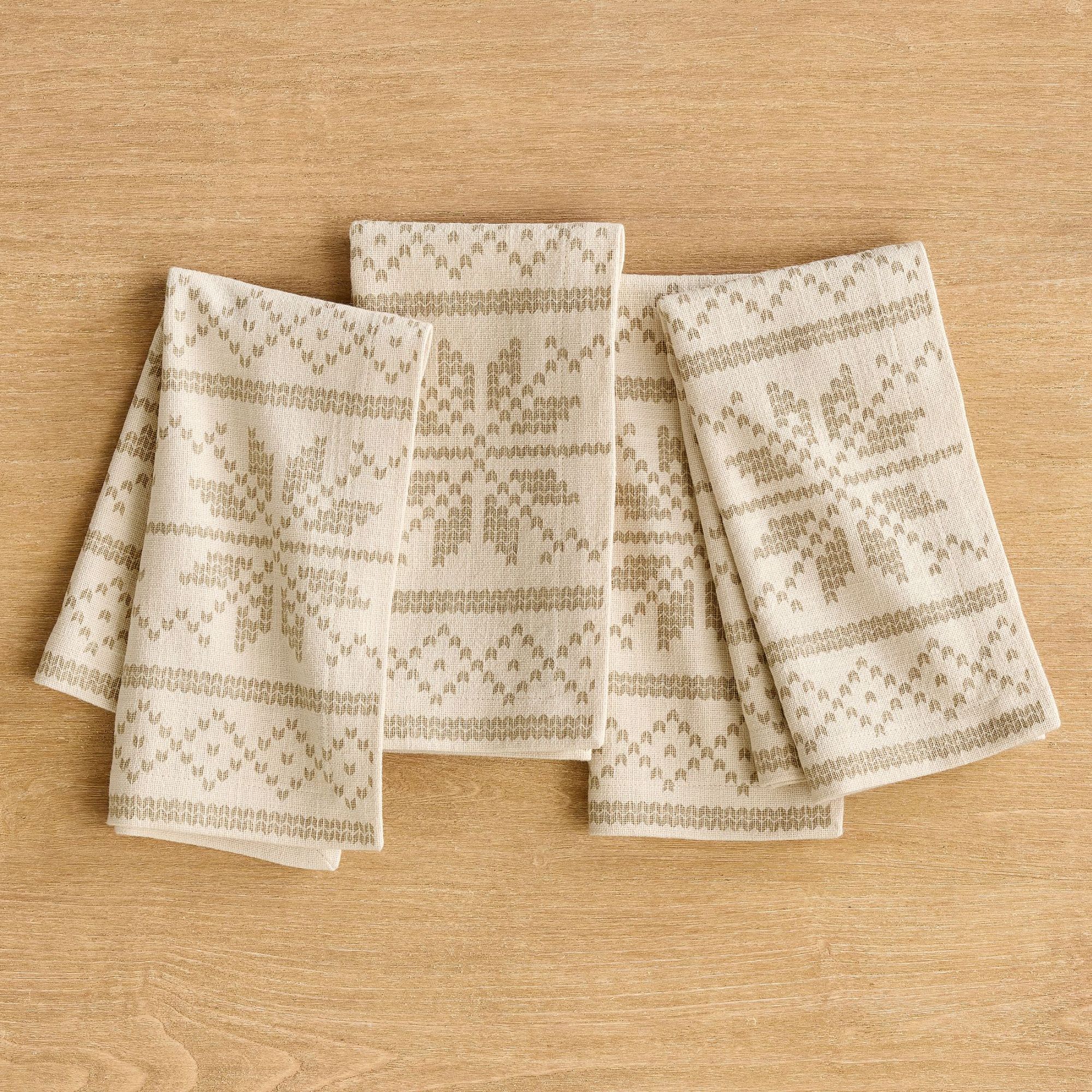 White napkins with gray fair isle pattern