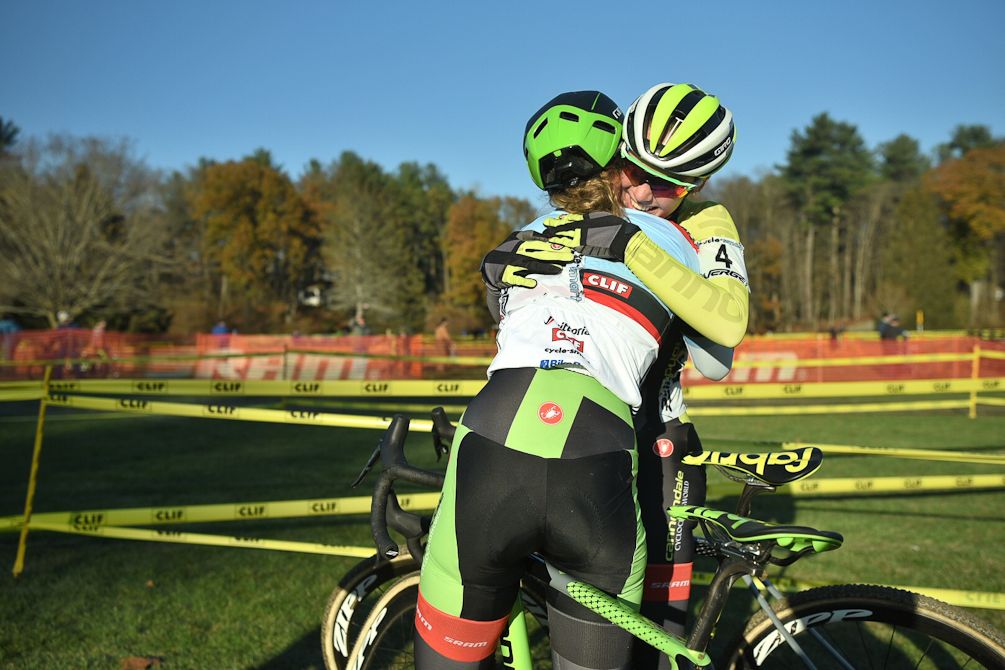 Emma White gets congratulations after winning day 2 at Northampton International