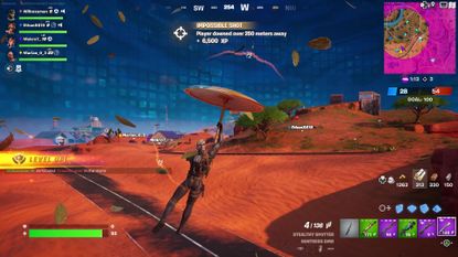 Earning one of the Fortnite Accolades for an Impossible Shot elimination