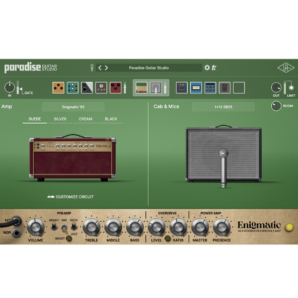 A screenshot of the Universal Audio Paradise Guitar Studio plugin