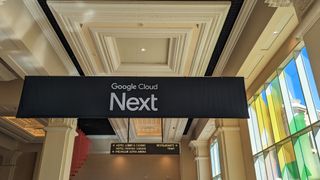 The Google Cloud logo on a banner at Google Cloud Next 2024, hosted at Mandalay Bay, Las Vegas.
