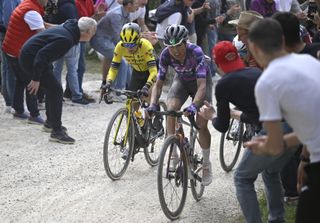 SIENA ITALY MARCH 08 LR Pauline FerrandPrevot of France and Team Visma Lease a Bike and Mavi Garcia of Spain and Team Liv Aluja Jayco compete in the breakaway during the 11st Strade Bianche 2025 Womens Elite a 136km one day race from Siena to Siena 320m UCIWWT on March 08 2025 in Siena Italy Photo by Ivan Benedetto PoolGetty Images