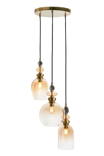 BHS Seline Champagne 3 Light Cluster Ceiling Pendant, Satin Brass