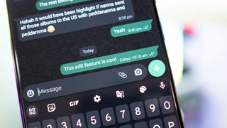 WhatsApp chat window with an edited message highlighted