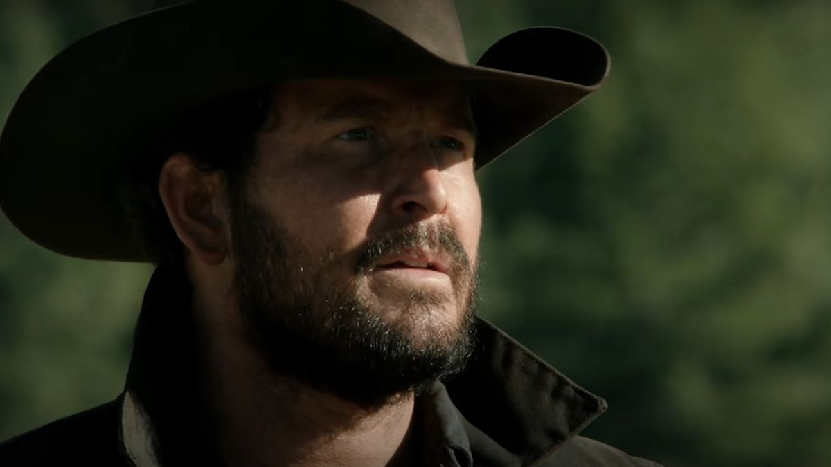 Screenshot close-up of Rip Wheeler in cowboy hat in Yellowstone Season 5