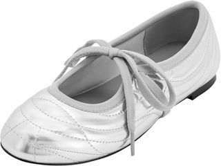 Jw Pei Women's Erika Topstitching Lace-Up Ballet Flats- Silver